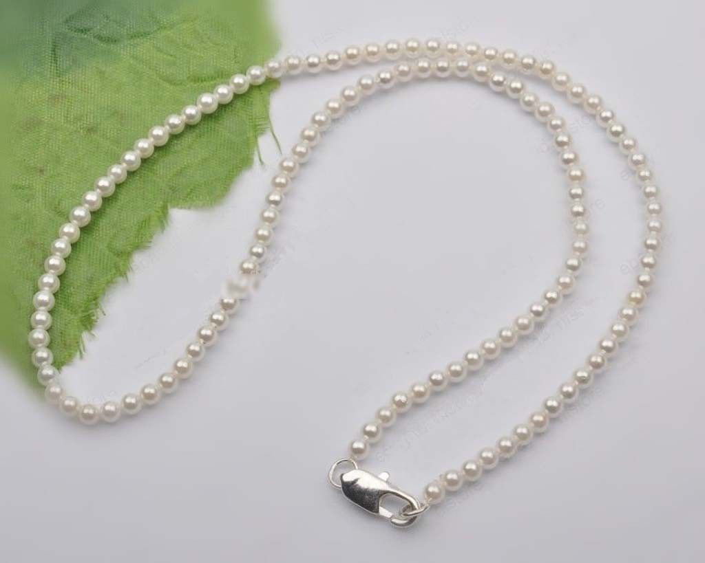 Natural 6-7mm Real White Akoya Freshwater Pearl Necklace 18” 925 Silver Clasp