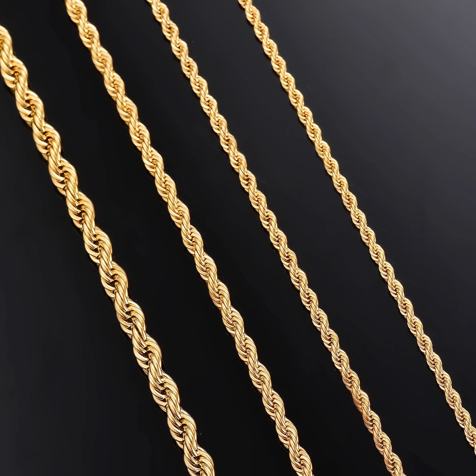 2.5-6mm Twisted Rope Chain Gold Plated Stainless Steel Link Necklace Christmas