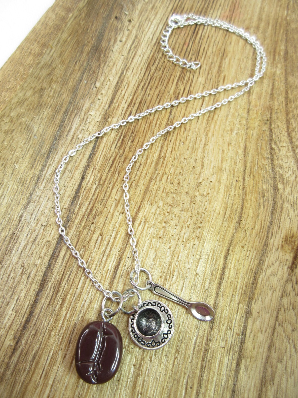 Coffee Lover Necklace Silver Chain Java Bean Cup Spoon Dainty Pendant Charms New