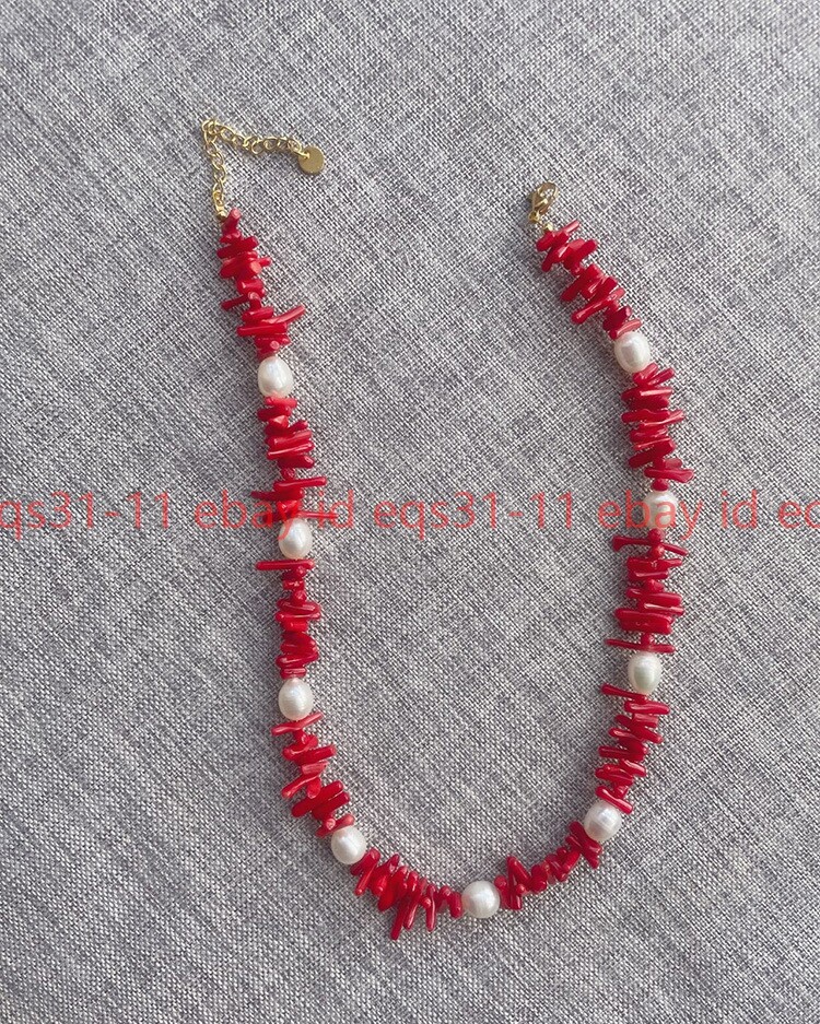 Red coral Baroque pearl necklace irregular Gemstone Cluster Fashion Flawless