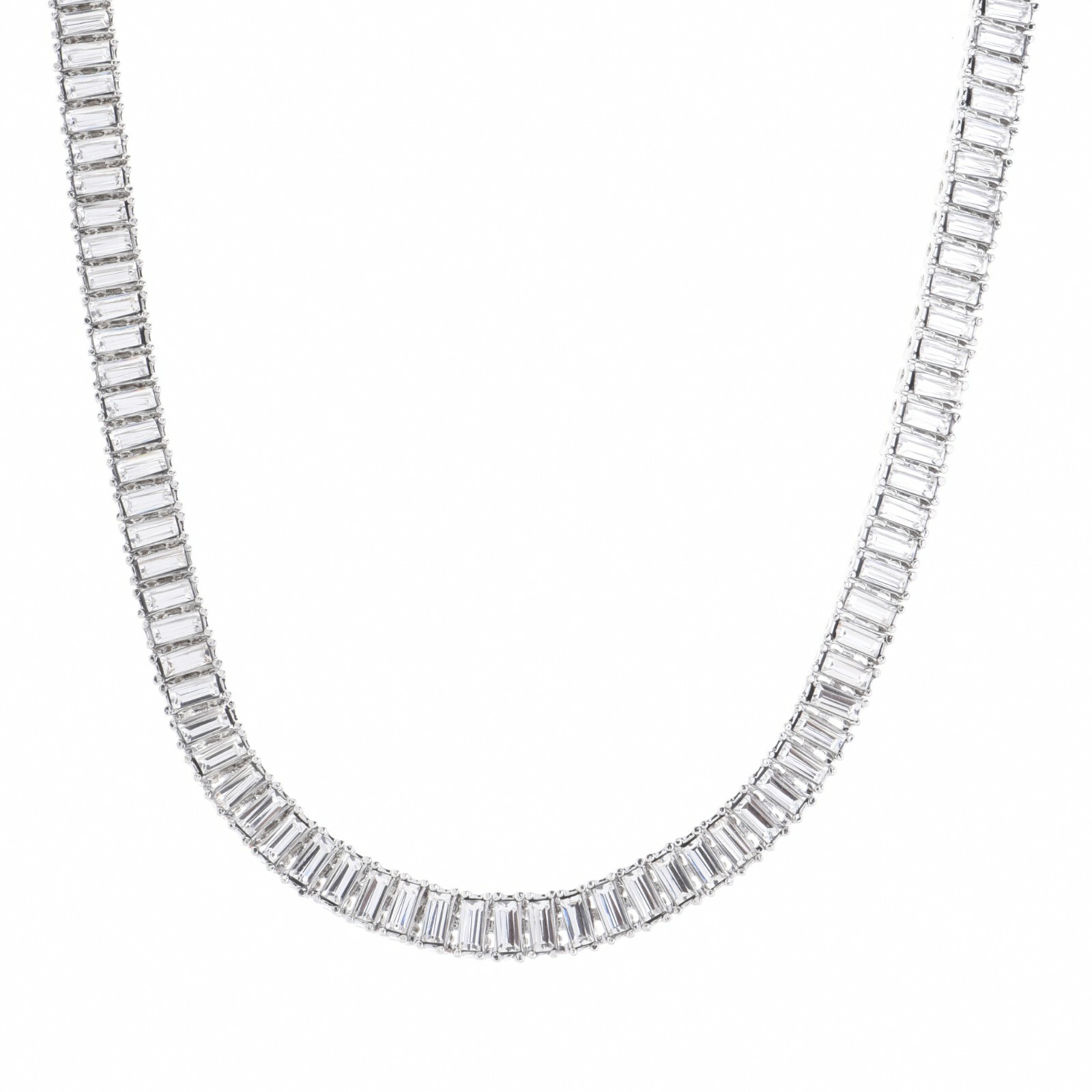 Men’s Silver Plated Iced 10 mm Heavy Stone Baguette Chain 16″ 18″ 20″ 24″ A001 S