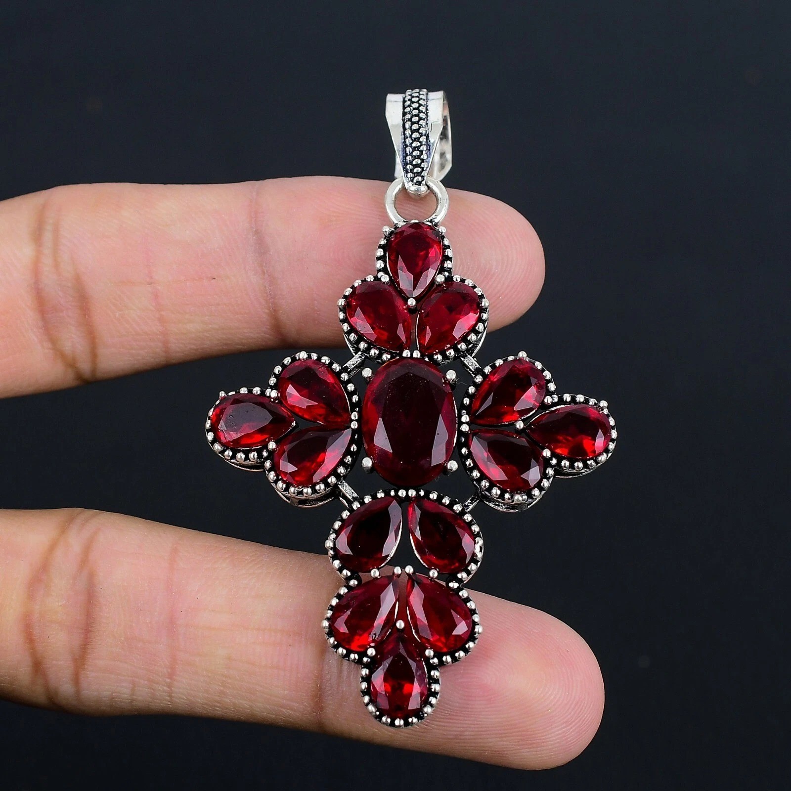 Mozambique Garnet Gemstone Handmade 925 Sterling Silver Jewelry Pendant 2.30″