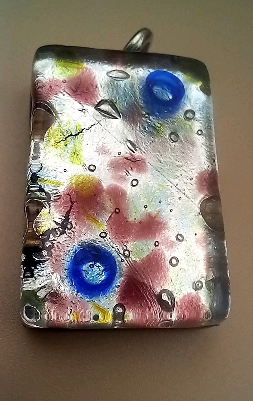 Silver & Blue Multiclour Glass Pendant. Genuine Maurano. Made In Italy. Signed.
