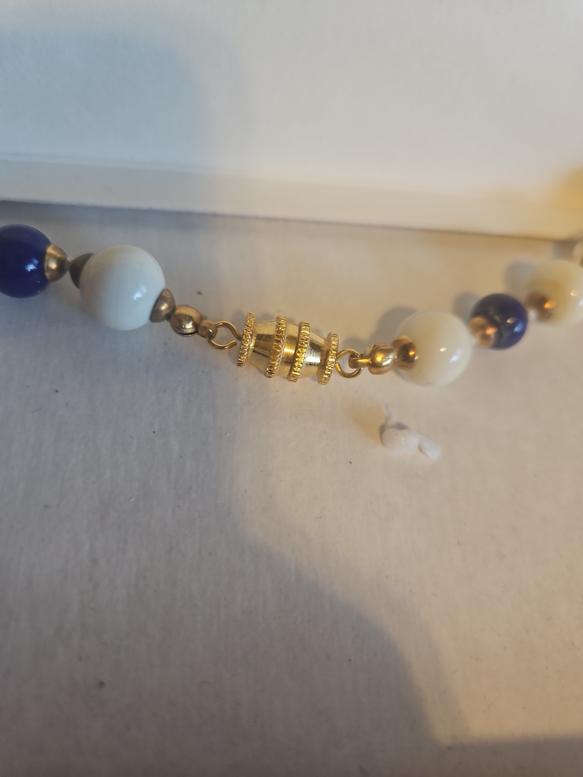 New Venetian Glass Beads NECKLACE And Earrings Navy/ Gold Handcrafted. Boxed