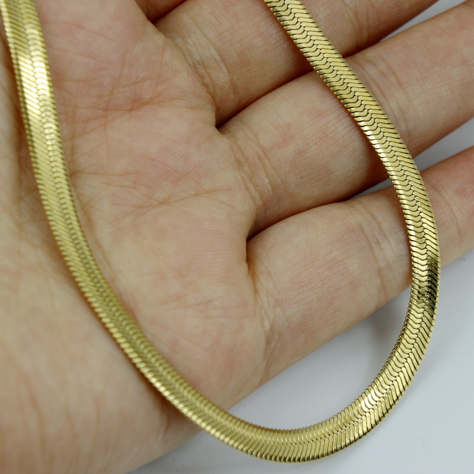 Titanium Stainless Steel Gold Flat Herringbone Chain Choker Necklace 13-16.5″