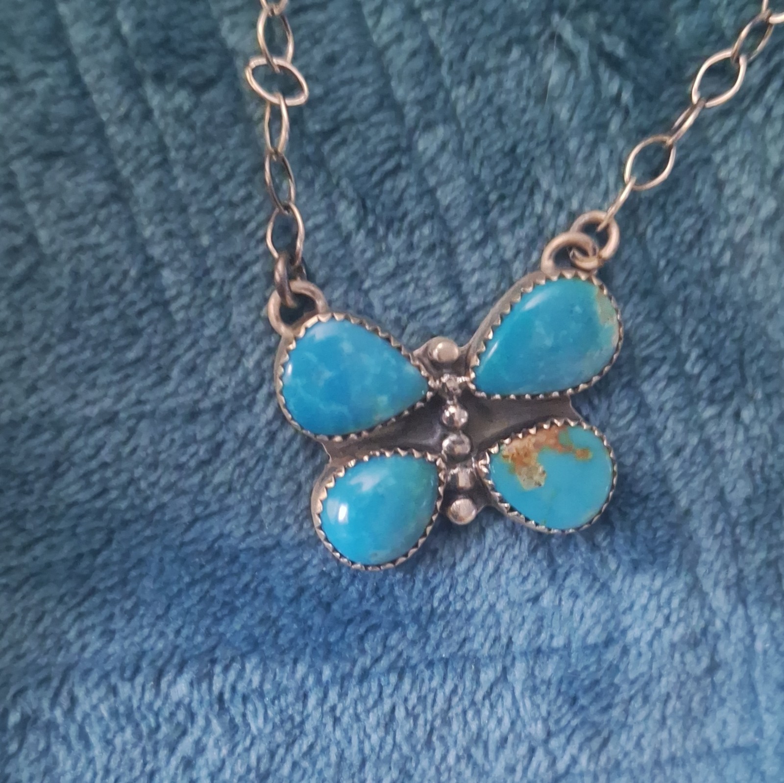 Turquoise Butterfly Charm Pendant Necklace. Kingman Stone. Link Adjustable