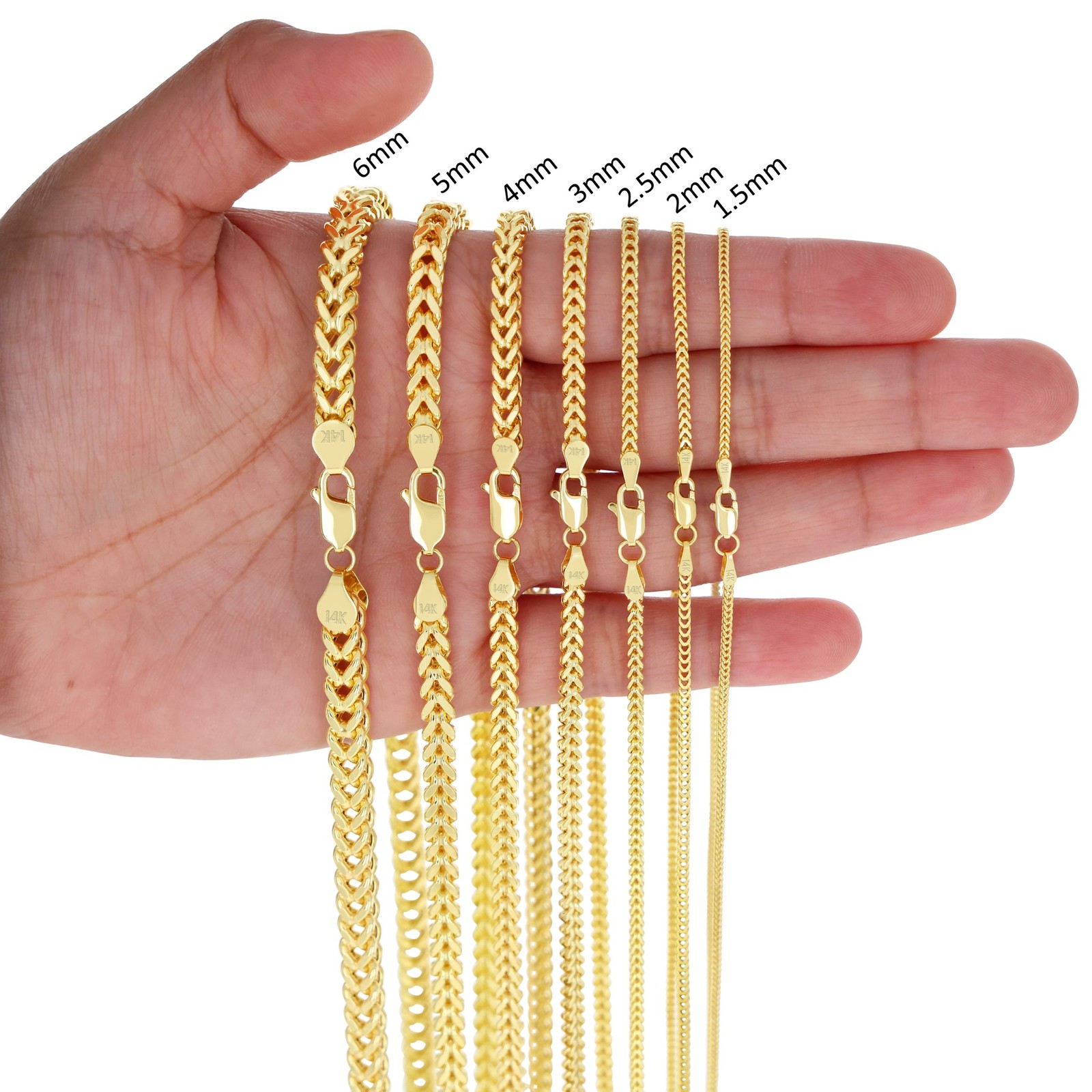 14K Yellow Gold 1.5mm-5mm Franco Square Box Chain Necklace Mens Womens 16″- 30″