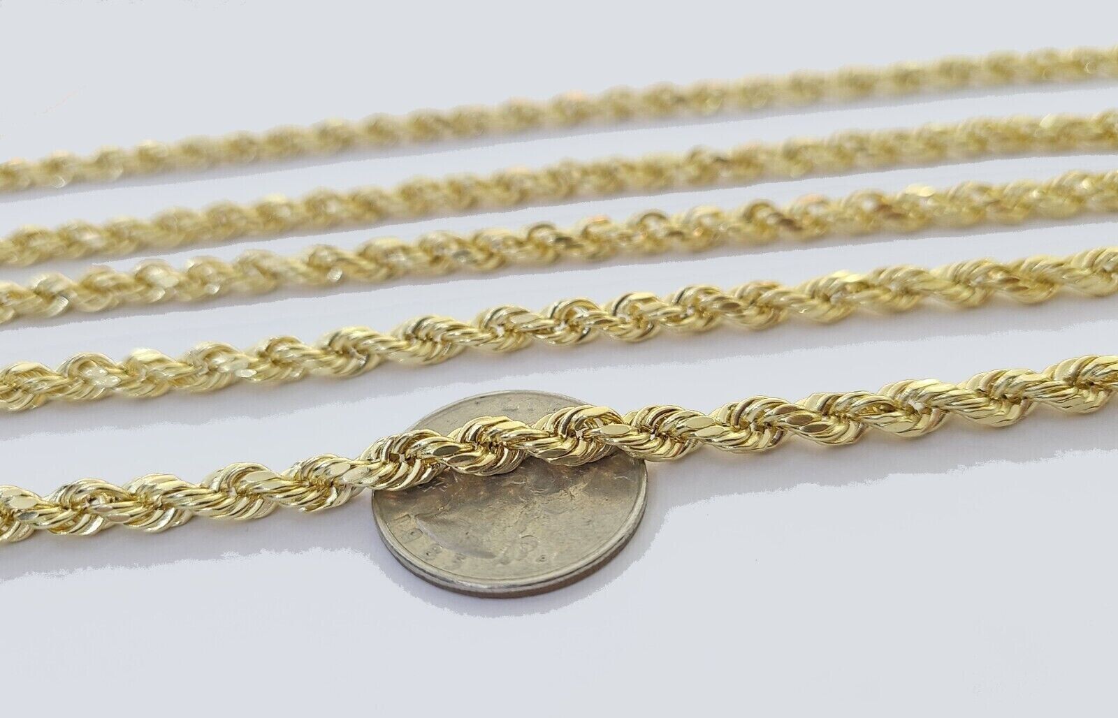 Real 10k Yellow Gold Rope Chain Necklace 4mm 18-28 Inch Diamond Cut Mens 10kt