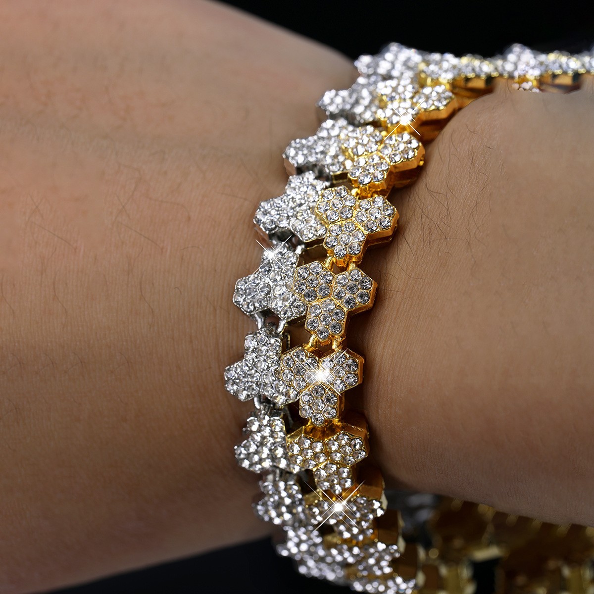 Tennis Jewelry Set Gold Stainless Steel zirconia stone unisex Necklace Bracelet