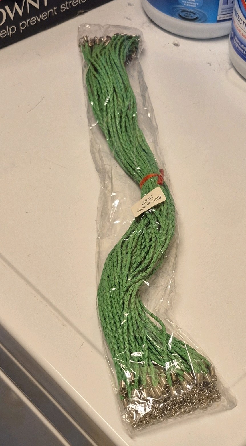 Green Faux Leather Braided Cord Necklace Cable Chain Lobster Clasp Adjustable