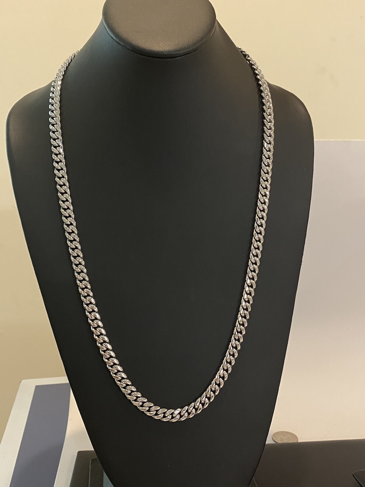 8mm Mens Miami Cuban Link 14k White Gold Plated Stainless Real HipHop Necklace