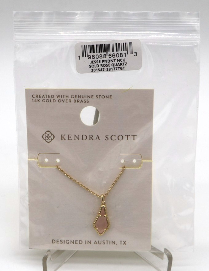 Kendra Scott Jesse Pendant Necklace 14K Gold Over Brass Rose Quartz NWT