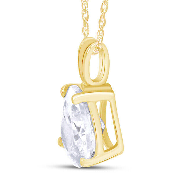 Solitaire Pendant 18″ Necklace In 14K Solid Yellow Gold Pear Cubic Zirconia