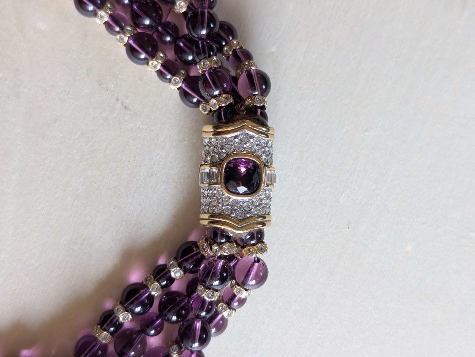 Multi-Strand Purple Round Glass Beaded Necklace with Magnetic Clasp
