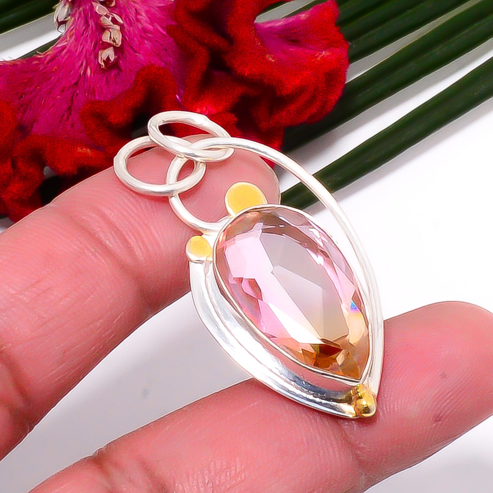 Bi-Colour Tourmaline 925 Sterling Silver Two Tone Pendant 1.64″ Sk47, Christmas