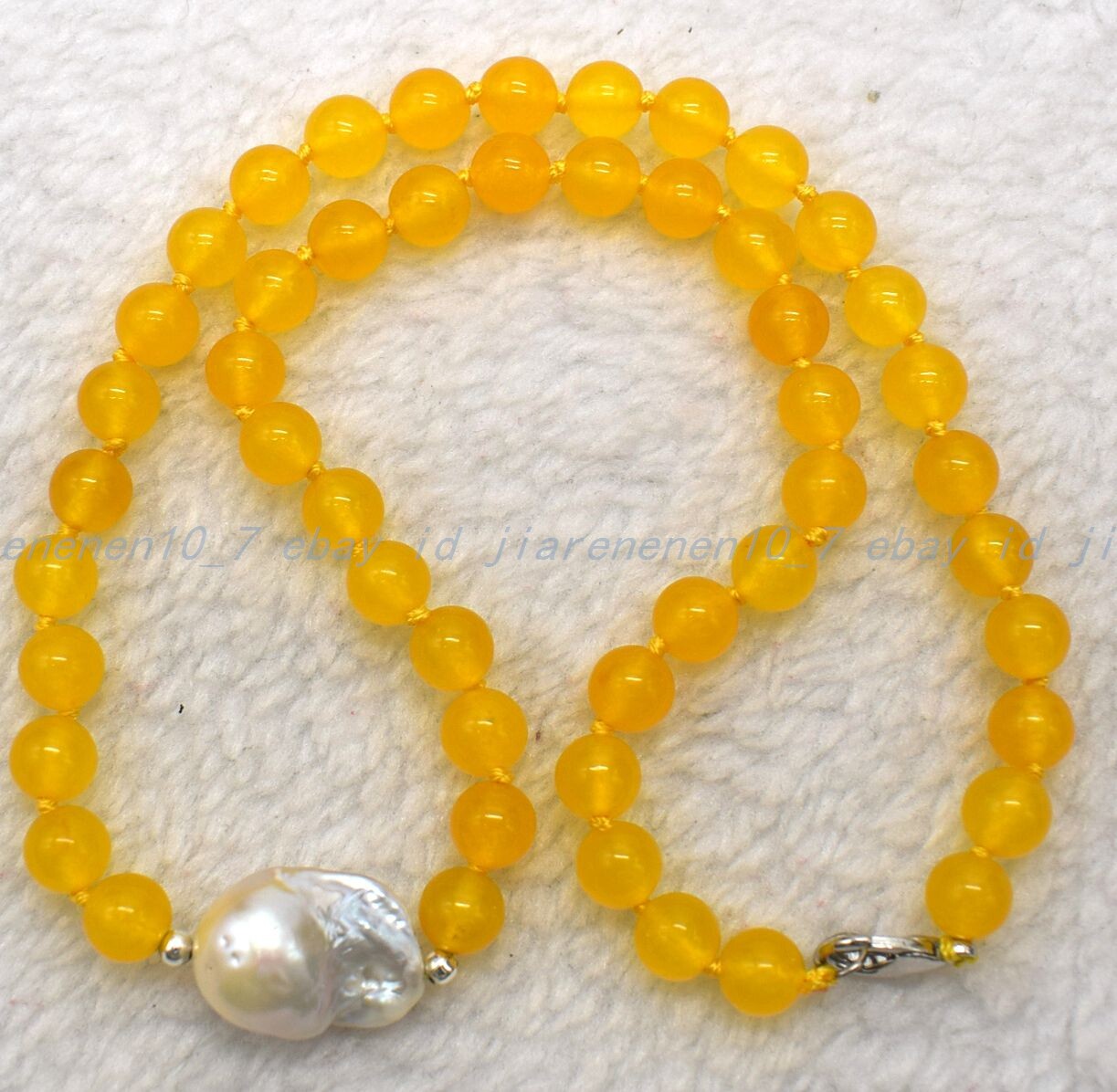 8mm Yellow Jade White Baroque Pearl Gemstone Round Beads Necklace 18-32 In