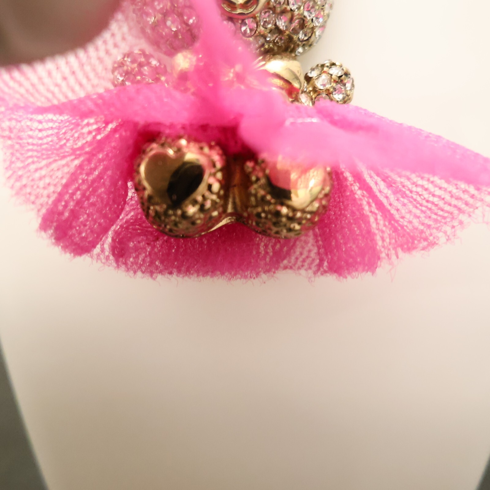 Betsey Johnson necklace teddy bear in ballerina costume magenta pink tutu signed