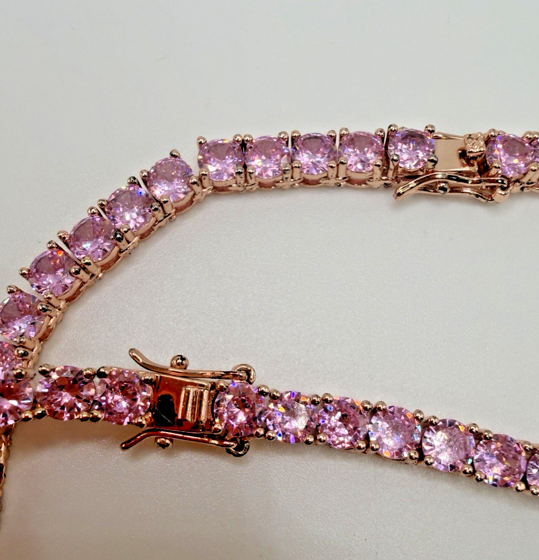 Pink CZ Crystal Tennis Necklaces Rose Gold 16 And 18 Inch 4mm Lot Of Two
