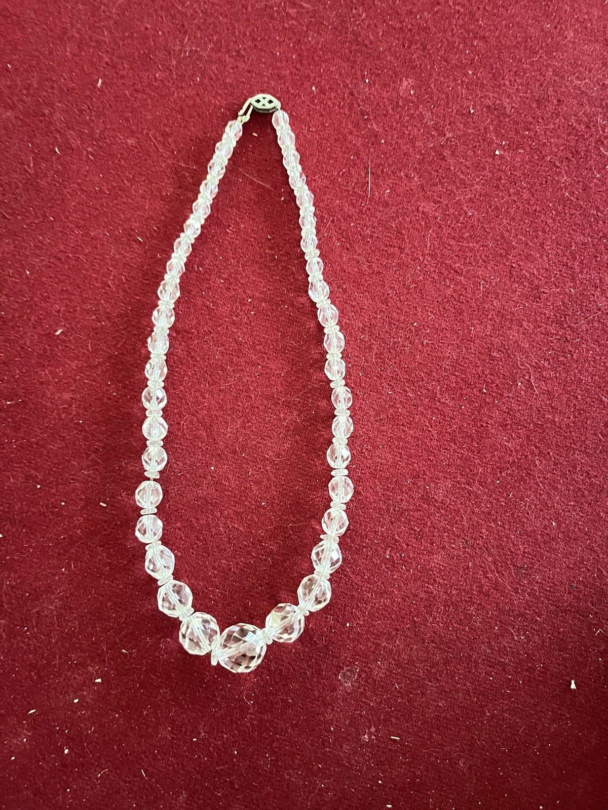 Clear Crystal Beaded Necklace, Round White/Colorless Crystal Beads, Hook Clasp