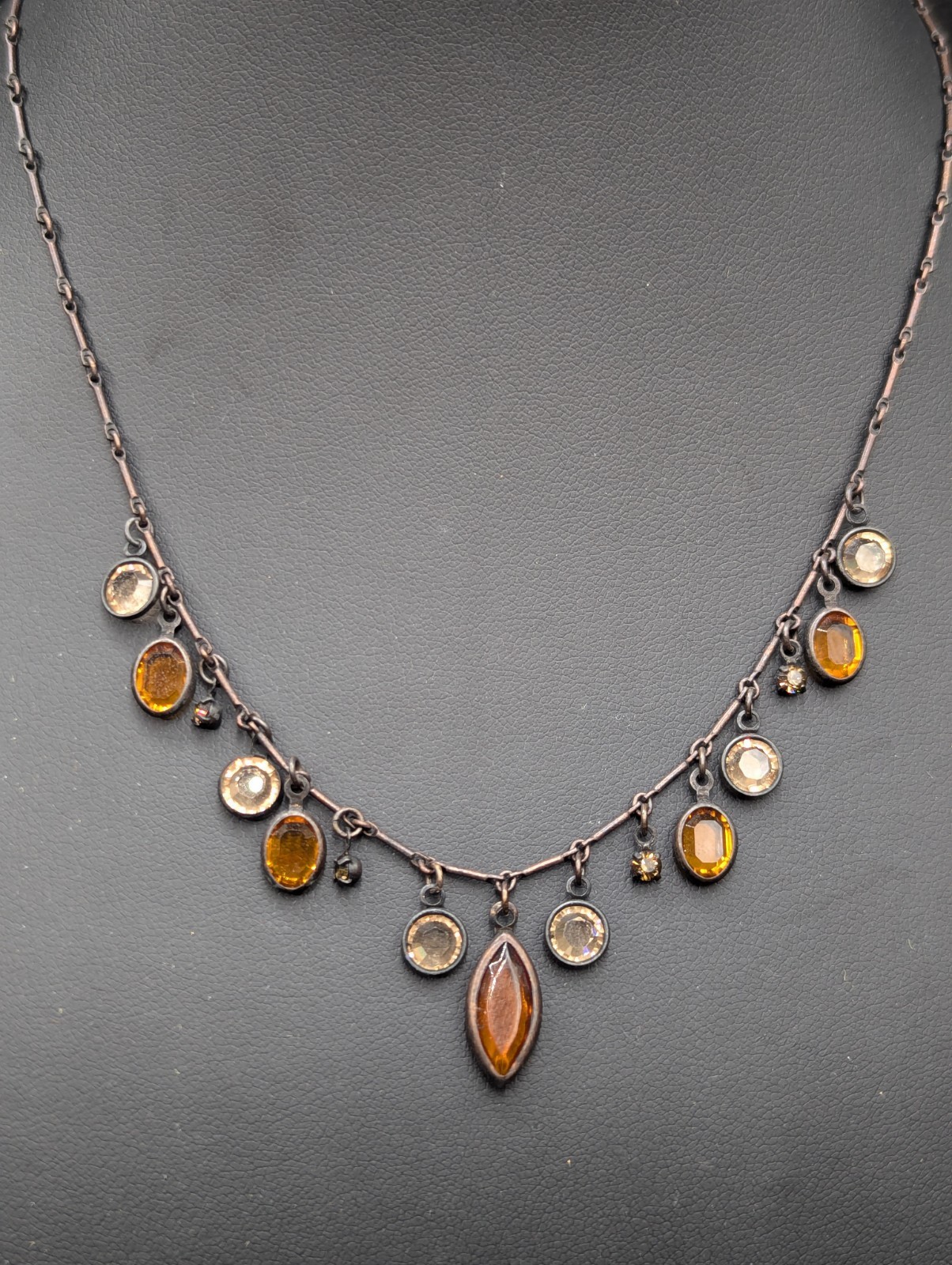 Top Shelf Bezel Crystal / Glass Rhinestone Charm Dangle Dark Metal Necklace