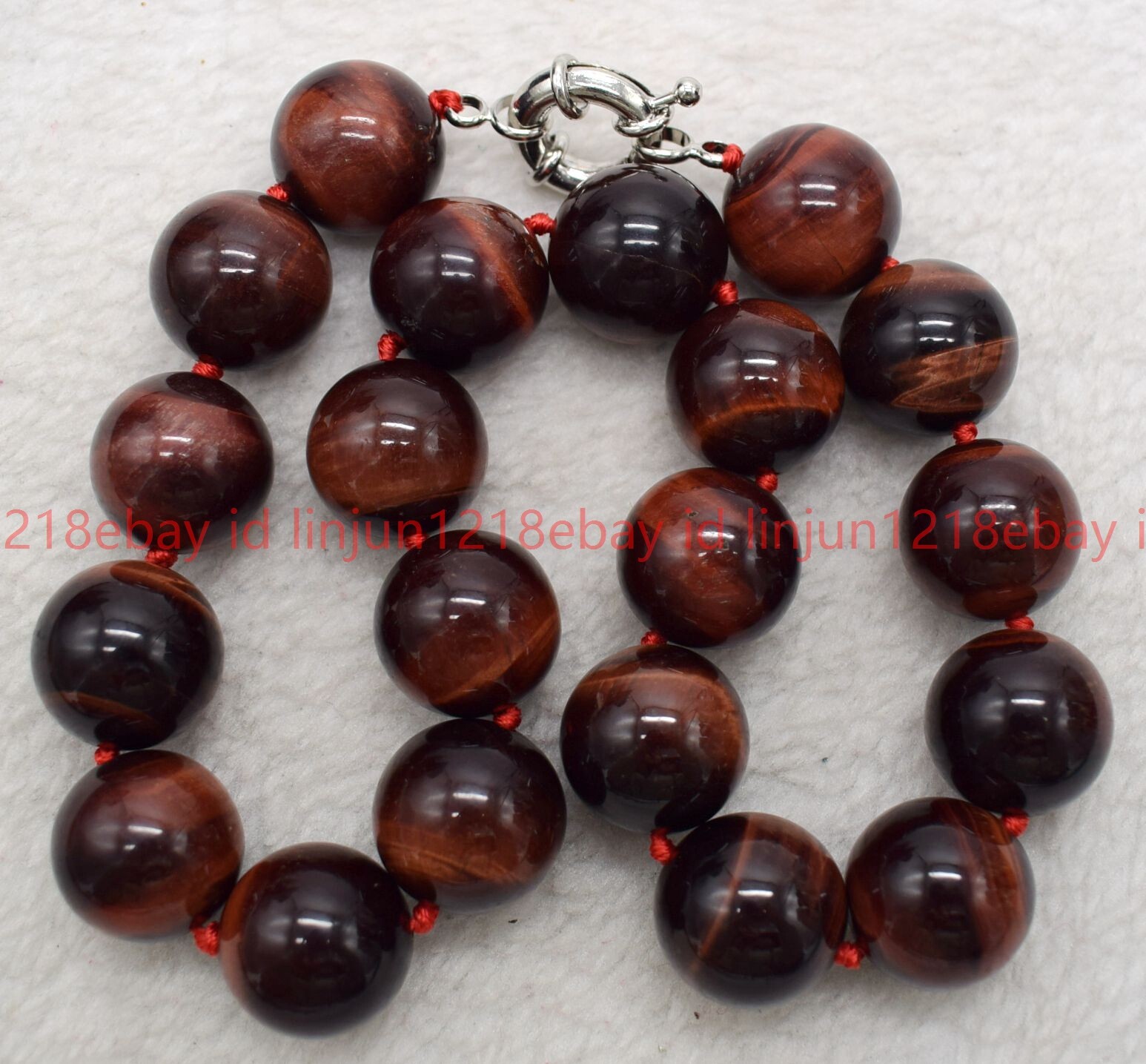 Rare Huge 20mm Red Tiger’s Eye Gemstone Round Beads Necklace 18″