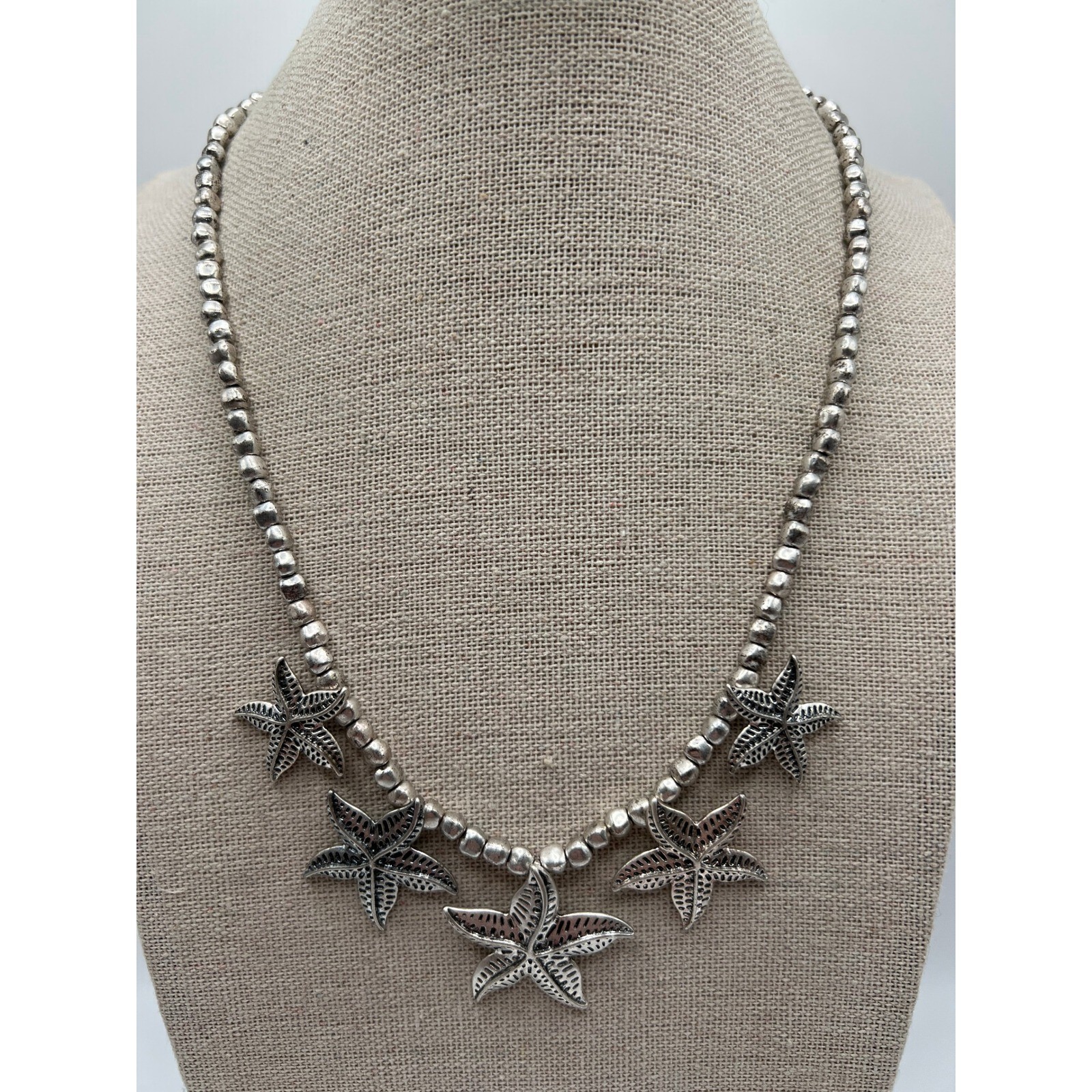 Lucky Brand Starfish Necklace Coastal Boho Beachy Pewter Silver Tone