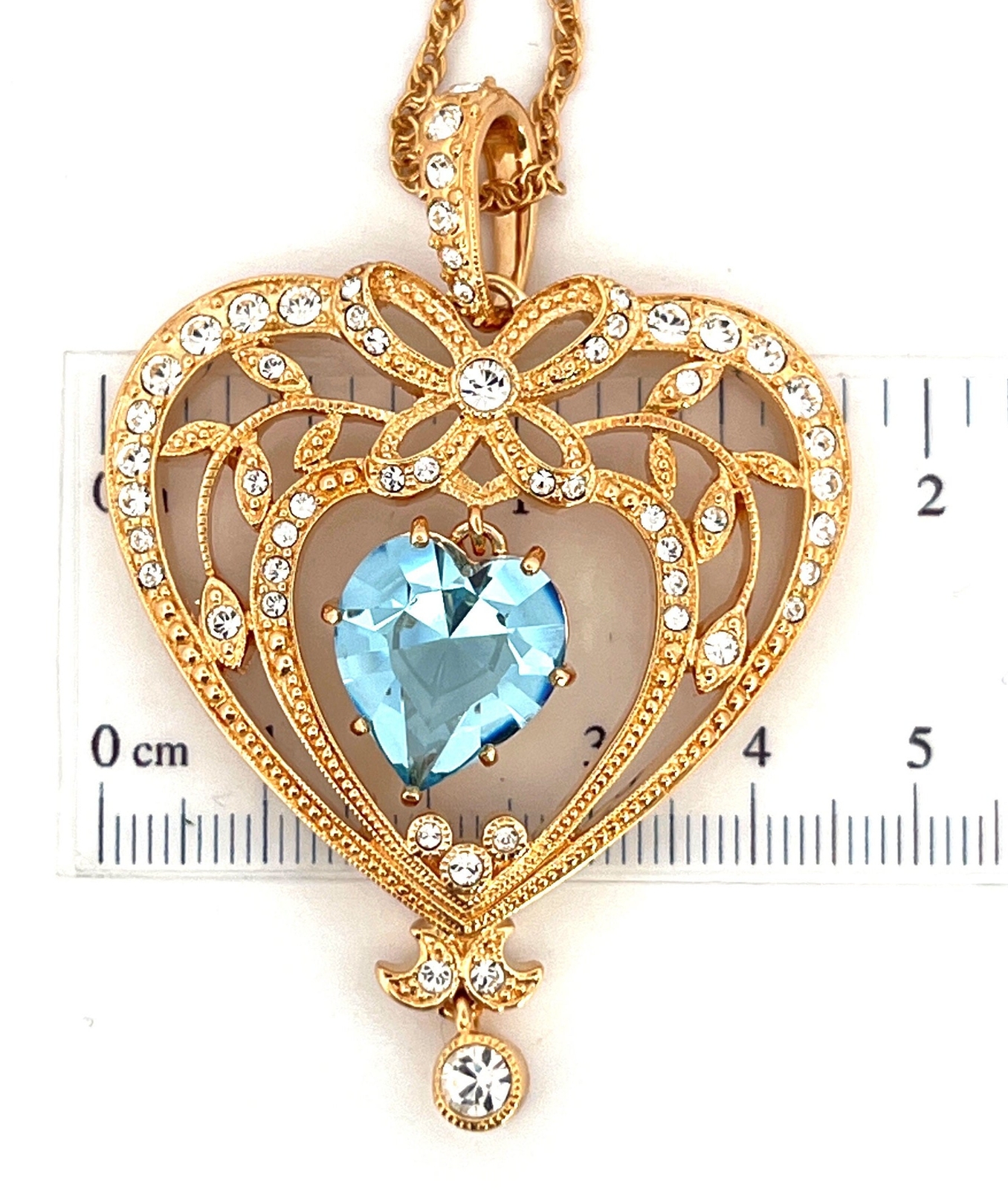 March Birthstone Gold Plated Necklace Set With Heart Shaped Aquamarine Crystal