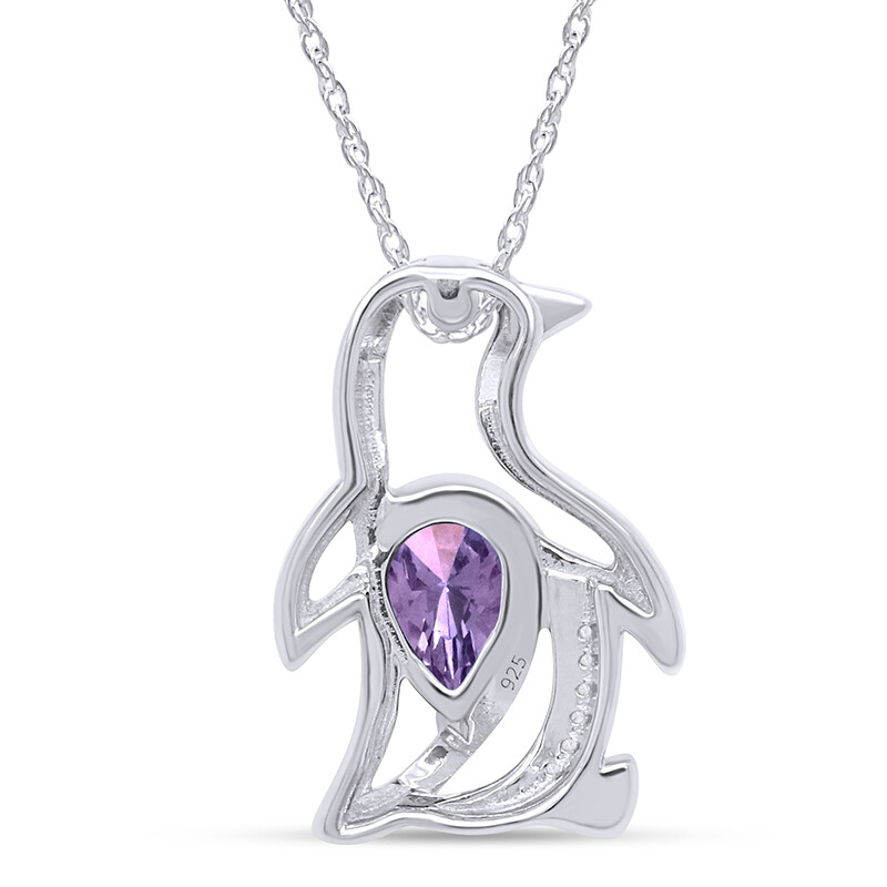Simulated Alexandrite Penguin Pendant Necklace 14K Gold Plated Silver