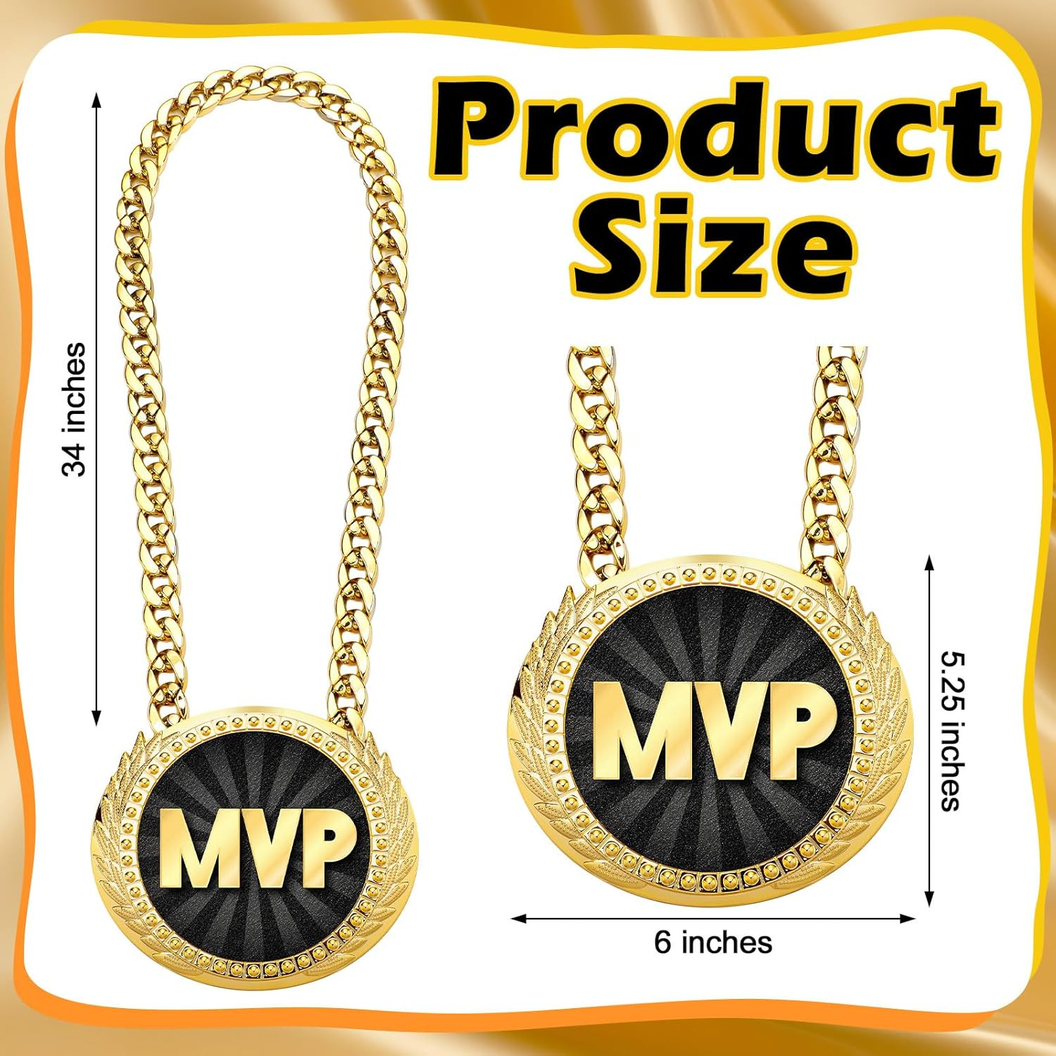 Sports MVP Turnover Chain Medal 6″ Big Gold Champ Award Necklace Chain Baseball