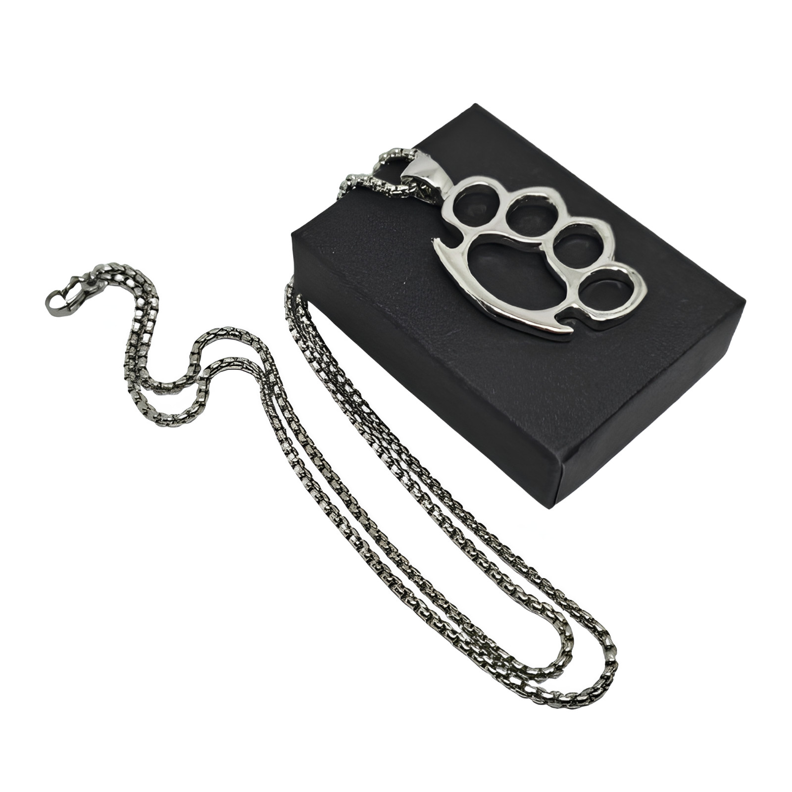 Knuckle Duster Pendant Brass Knuckles Venetian Chain Necklace Jewellery & Boxed