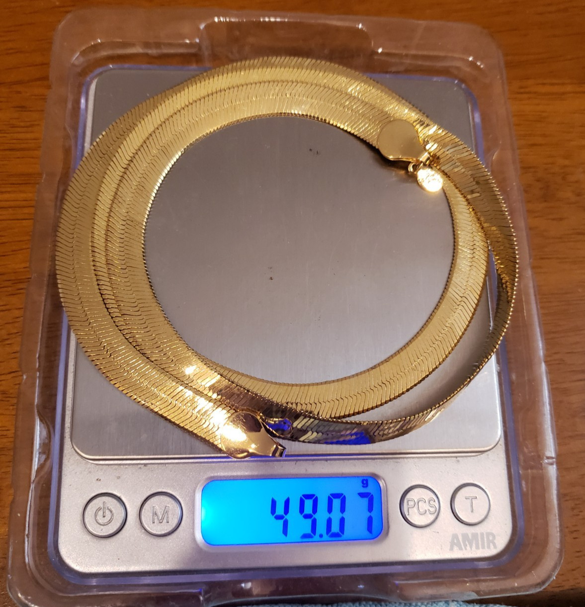 14K Gold Plated Wide Herringbone Chain Necklace 30″ 9 mm Signed Vision 14K GL