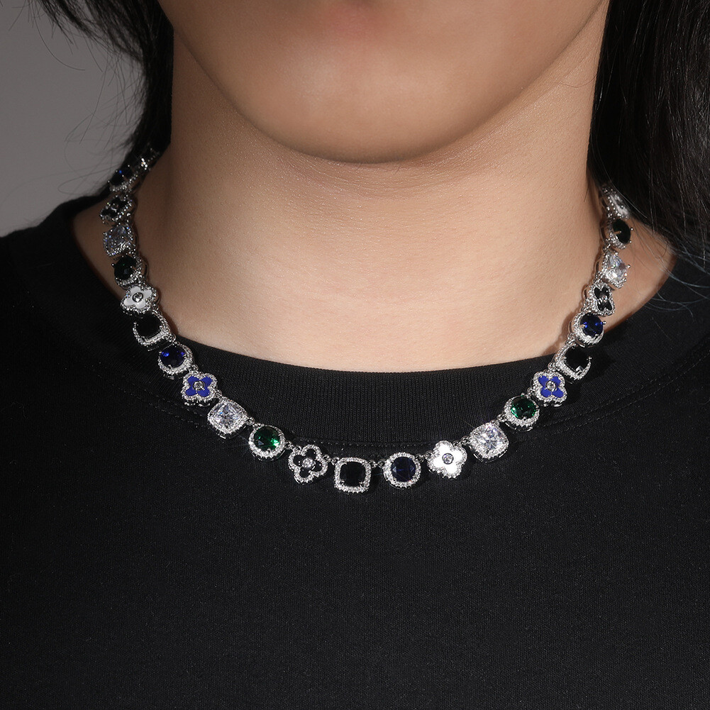 10mm Hip Hop Colorful Oil Drop Cross Tennis Chain Necklace Zircon Choker Jewelry