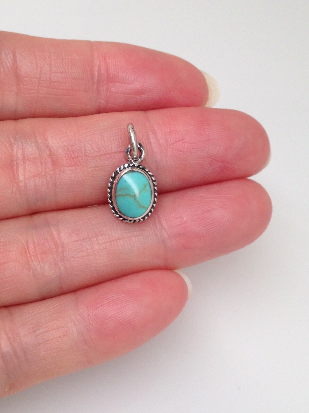 Oval Turquoise Pendant 925 Sterling Silver Small Turquoise Charm 9.5mm (17mm)