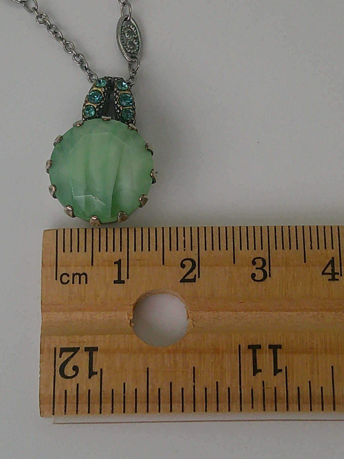 Mariana Rhodium Plated & Mint Green Stone 15mm Pendant Necklace 17-21″ Adjust.