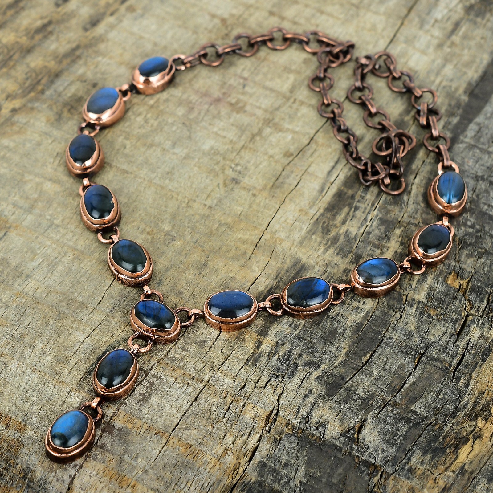 Womens day Deal Copper Natural Labradorite Daughter Chain Electroformed Necklace