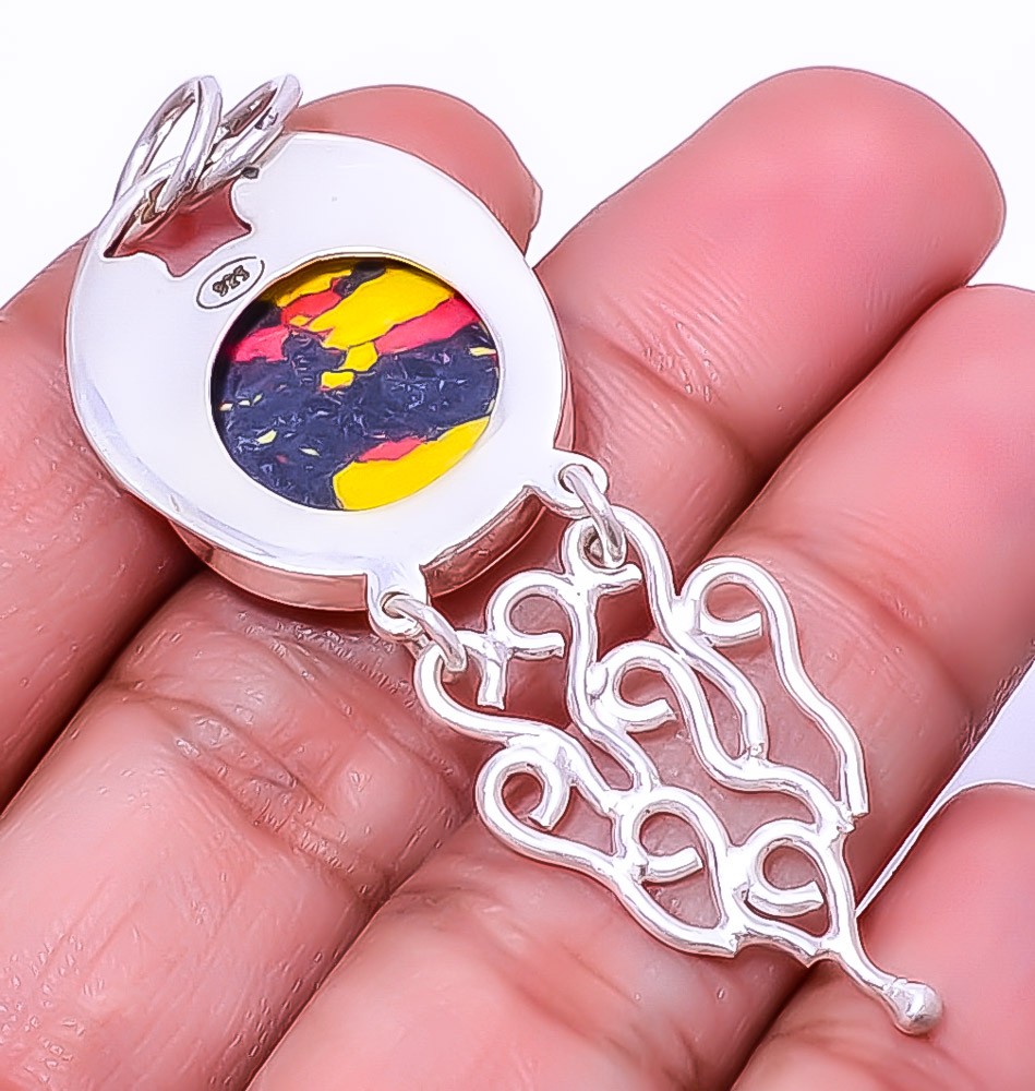 Mosaic Balloon Jasper 925 Sterling Silver Pendant 2.34″ A370