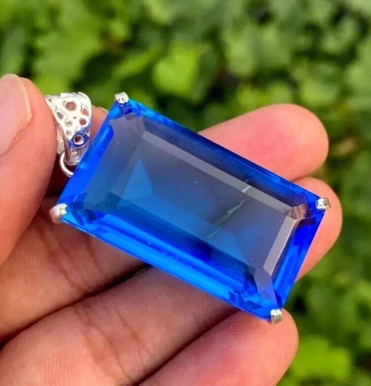 Certified AAA Natural Emerald Cut 91.47 Ct Blue Topaz Pendant Loose Gemstone