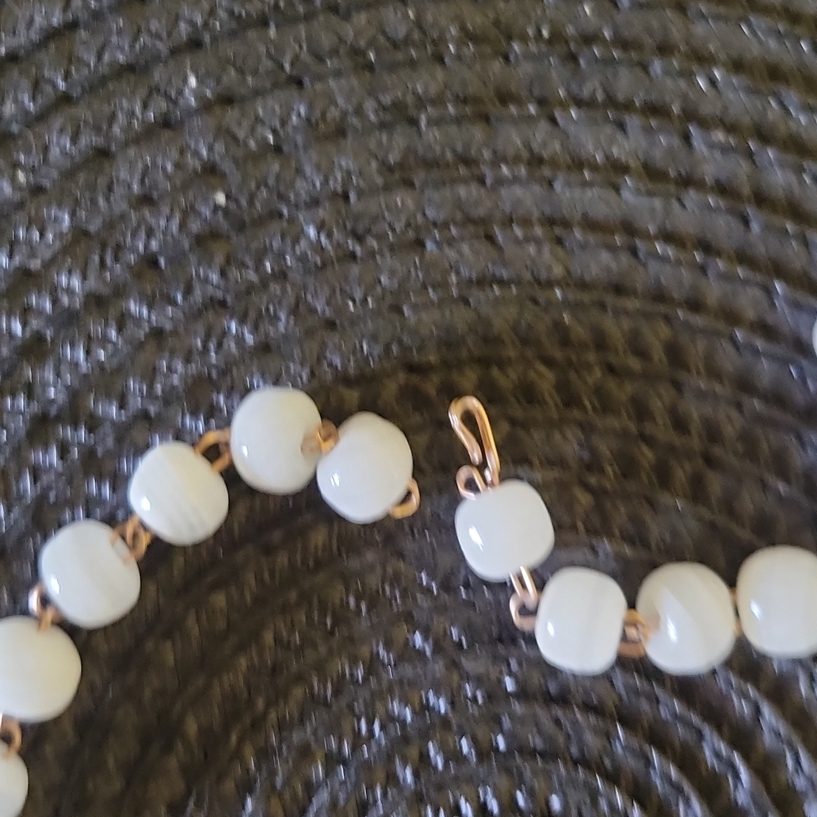 White Glass Beaded Necklace Round Charm Pendant Hook Closure Ball/Bead Chain