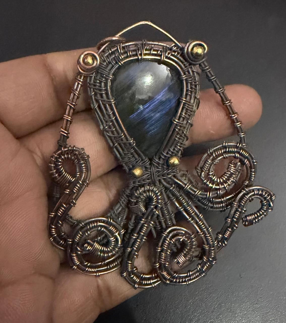 Labradorite Gemstone Copper Wire Wrapped Handmade Pendant Jewelry Gift For Her