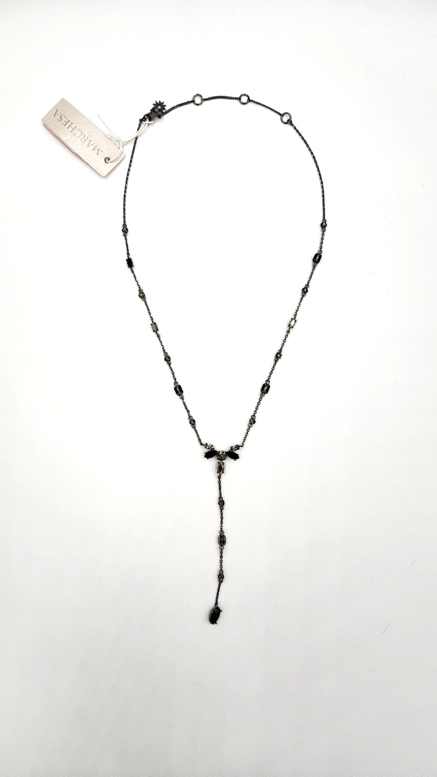 Marchesa X6314 Black & Grey Crystal Cluster ‘Poppy’ Y- Necklace