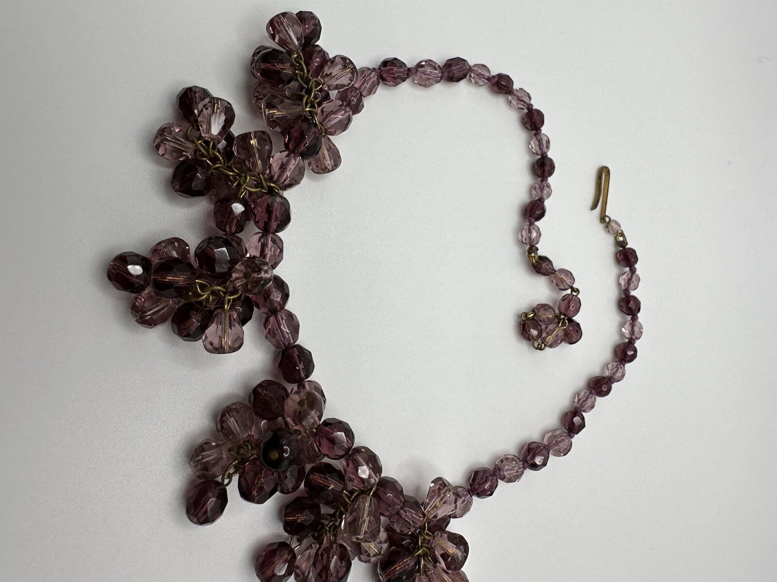 Vintage Western Germany Purple Crystal Bib Statement Necklace 16″ NB6