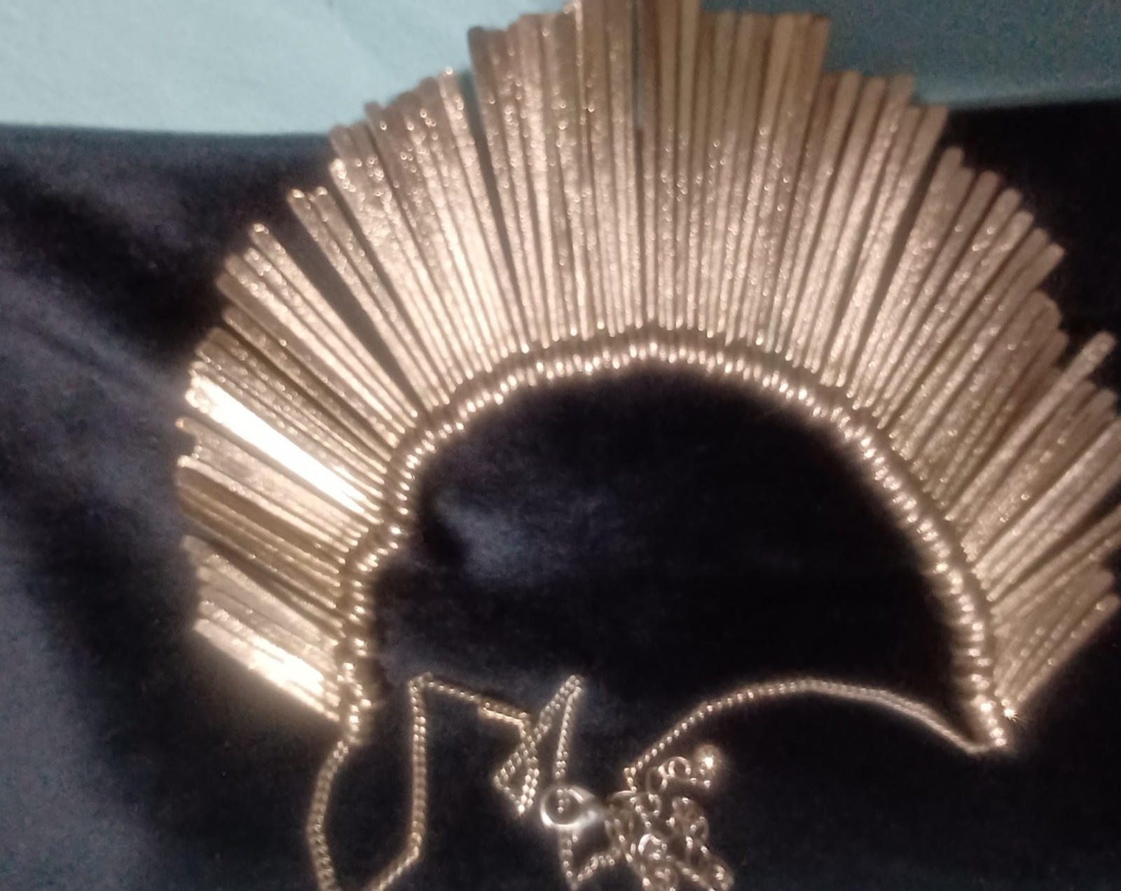 Gold Tone Metal Fringe Statement Necklace with Snake Chain, No Stone