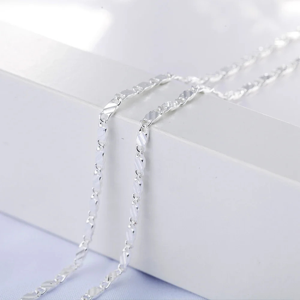 New 925 Sterling Silver fine 2MM flat Clavicle chains Necklaces for Men Women