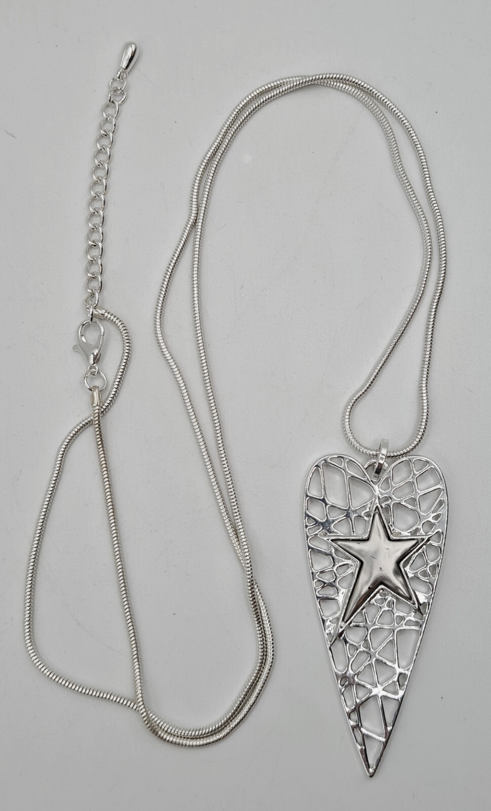 Silver Star in Heart 3″ Stainless Steel Extra Long Necklace 34-37″ Gift