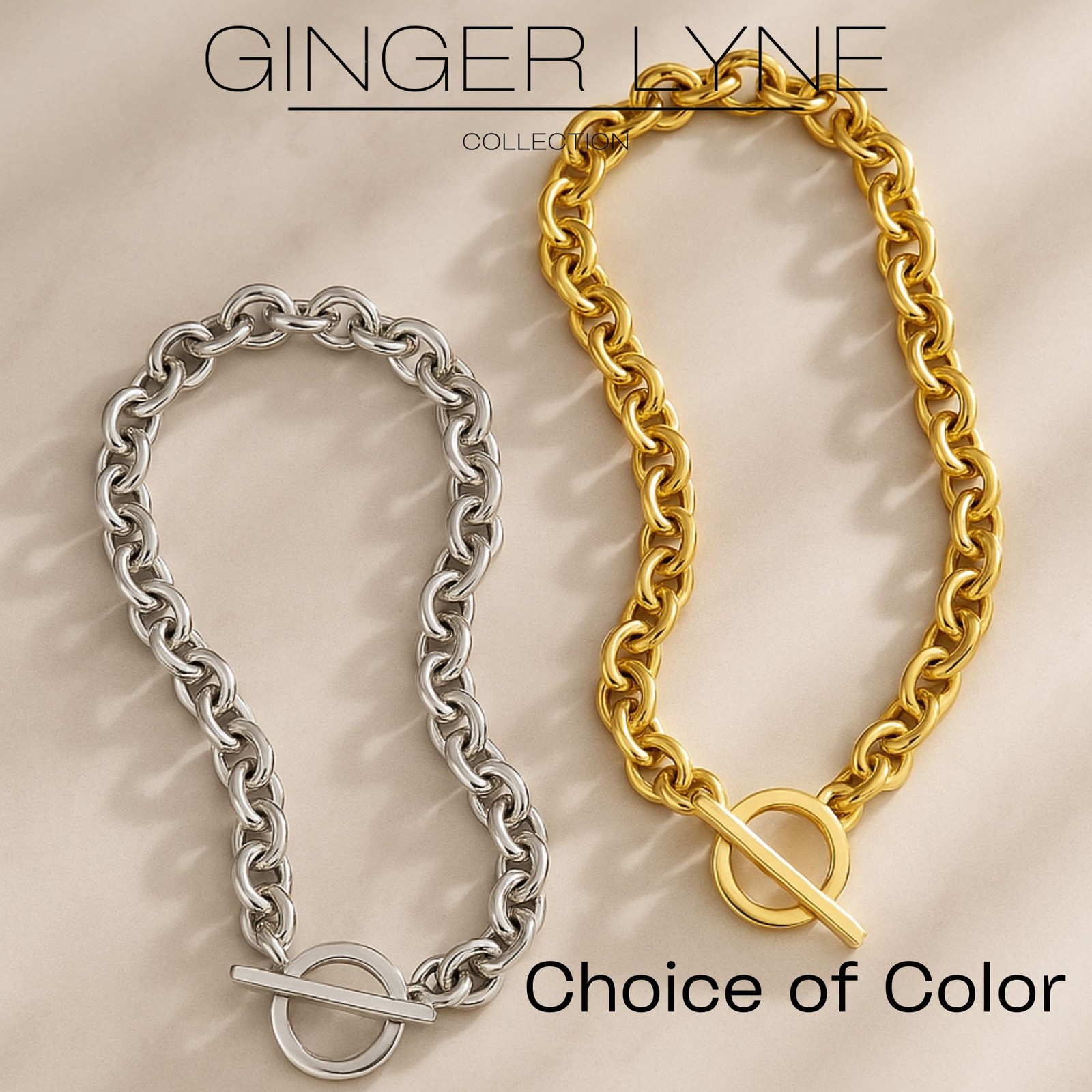 Oval Link Toggle Necklace for Women Heavy Weight 14KT Gold Plated Stainless S…