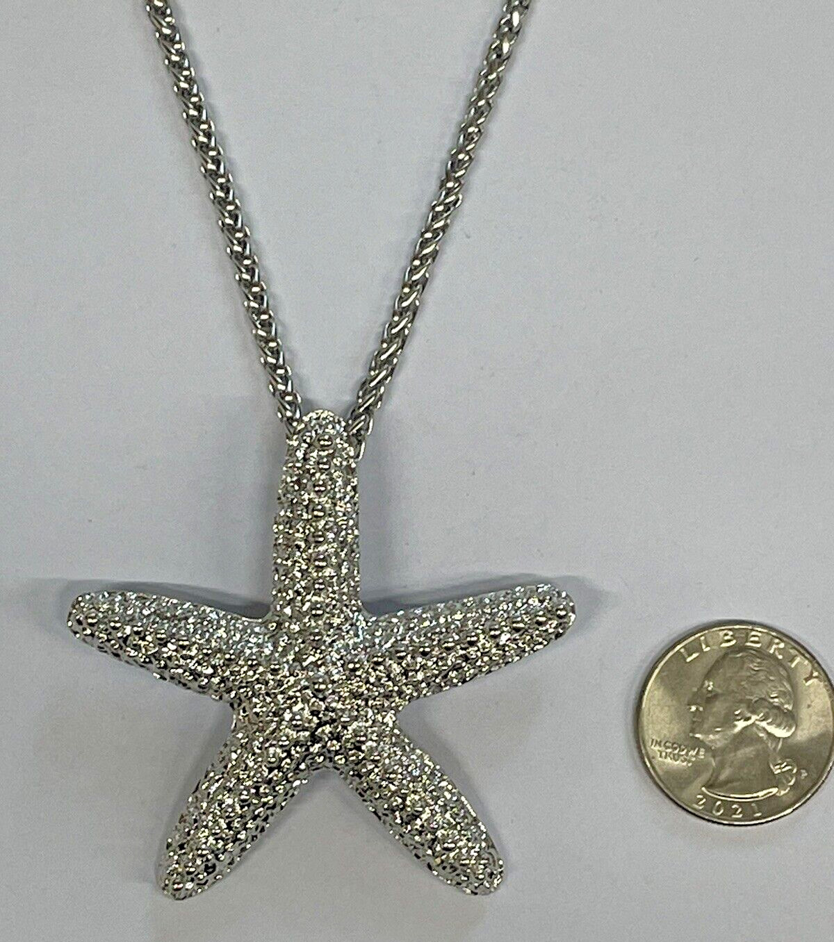 STARFISH 2.5″ Silver 24″ Necklace Stainless Coastal Fashion Jewelry Sea Life NEW