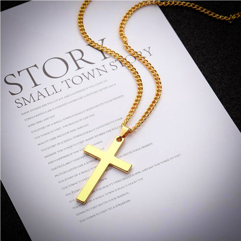 Boys Mens Stainless Steel Vintage Cross Pendant Necklace Men Women