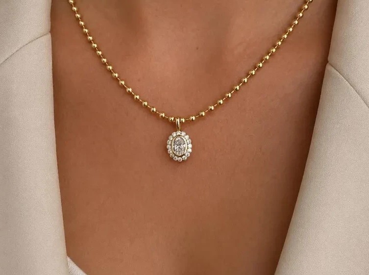 Oval Cut Simulated Diamond Women’s Pendant 14K Yellow Gold Plated Without Chain
