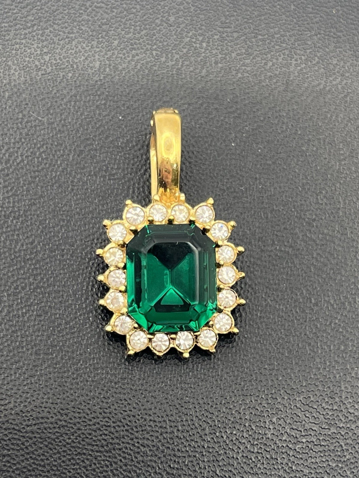 Roman green & clear rhinestone halo gold tone enhancer pendant for necklace