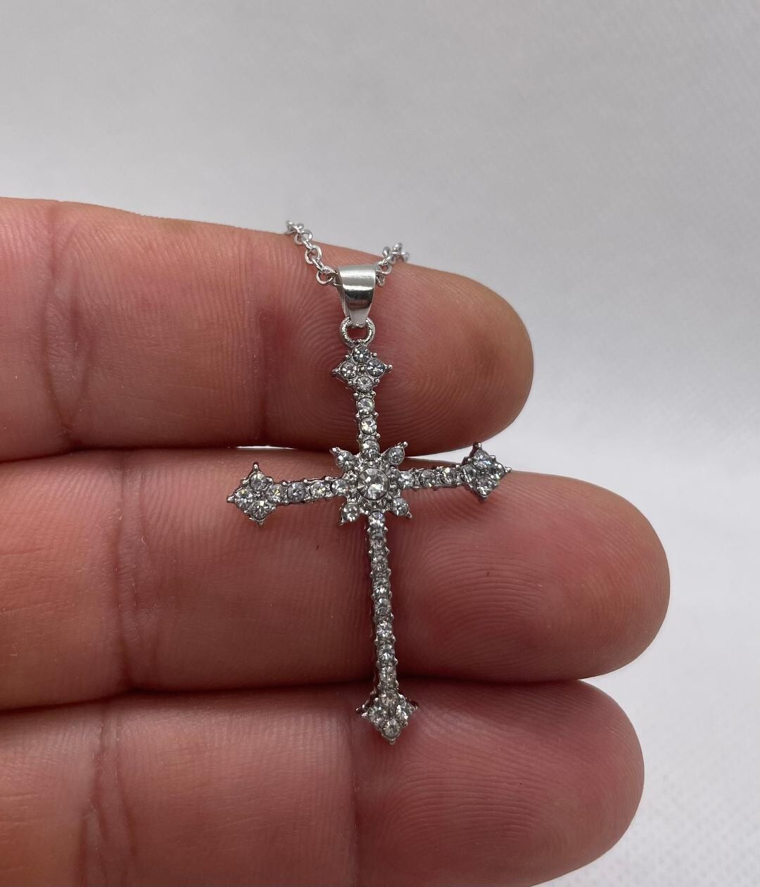 Cross elegant necklace pendant simulated diamonds size 40mm by 26mm